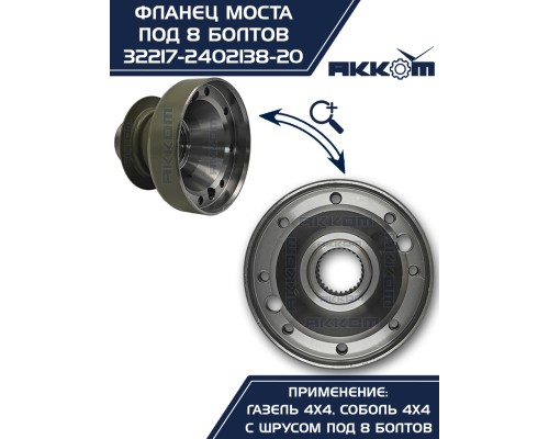 Фланец ГАЗ-22177, 23107, 33027 моста заднего/переднего к карданному валу со ШРУС (8 болтов) АККОМ