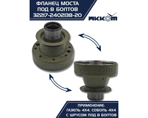 Фланец ГАЗ-22177, 23107, 33027 моста заднего/переднего к карданному валу со ШРУС (8 болтов) АККОМ