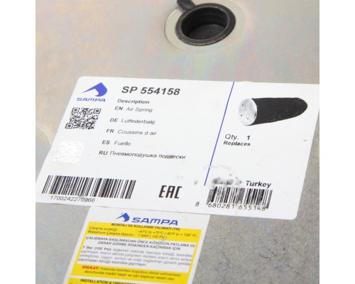 Пневморессора SCHMITZ (без стакана) (2 отв. M10,  1 отв. M22х1.5, низ отв. M12мм) высокая SAMPA