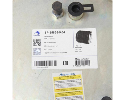 Пневморессора DAF (металлический стакан) (3 шп. M10мм, 1 штуц. M16х1.5мм) SAMPA