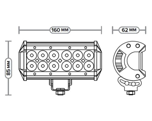 Фара рабочего света прямоугольная 160х85х62 36Вт 12 светодиодов рассеянный свет AVTOELECTRICA