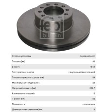 Диск тормозной MAN L2000, TGM, TGL передний (335/171х122 H93 10n М15+2х10) (1шт.) FEBI