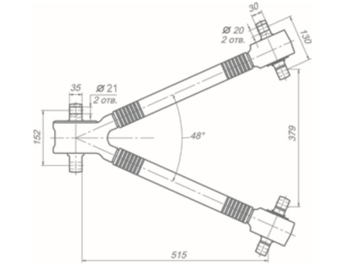 Штанга реактивная КАМАЗ-5460 обжимная с двухопорными РМШ V-образная L=515мм (а/м с пневмо) ROSTAR