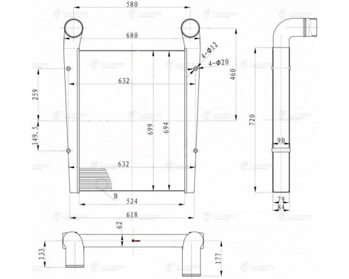 Охладитель УРАЛ-4320, 43206, Next дв.ЯМЗ -536, 02-10 наддув.воздуха алюминиевый LUZAR