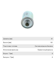 Фильтр топливный ГАЗ-3110i, 3302i ЕВРО-3 тонкой очистки (дв.ЗМЗ-406, CHRYSLER 2.4) (хомут) BOSCH