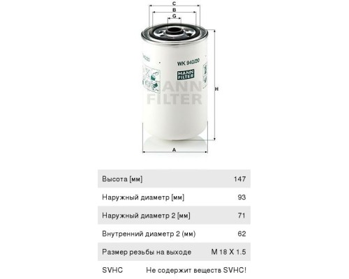 Фильтр топливный RENAULT Premium, Midlum, Kerax, ЯМЗ (дв.E-TECH ЕВРО-3) (00-) MANN