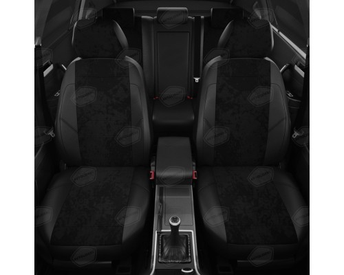 Авточехлы ГАЗель Next (3 высоких) экокожа-алькантара черные комплект AVTOLIDER