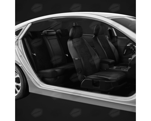 Авточехлы ГАЗель Next (3 высоких) экокожа-алькантара черные комплект AVTOLIDER