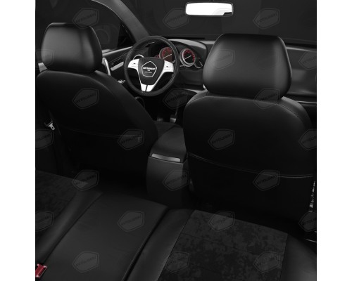 Авточехлы ГАЗель Next (3 высоких) экокожа-алькантара черные комплект AVTOLIDER