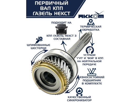 Вал КПП ГАЗель Next первичный в сборе АККОМ