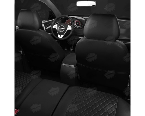 Авточехлы ГАЗель Next (3 высоких) экокожа черные,  черная строчка ромб комплект AVTOLIDER