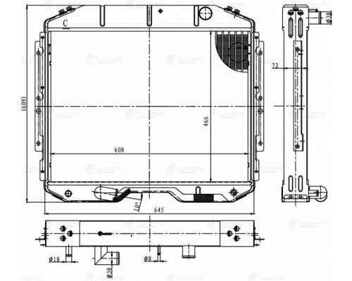 Радиатор ГАЗ-3309 алюминиевый 2-х рядный дв.ЯМЗ ЕВРО-4 LUZAR