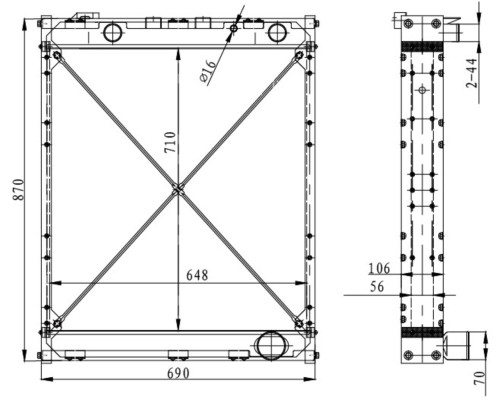 Радиатор МАЗ-533605, 543205, 551605, 555105, 630305, 642205 ал. 2-х рядн. дв.ЯМЗ-238 с интеркулером LUZAR