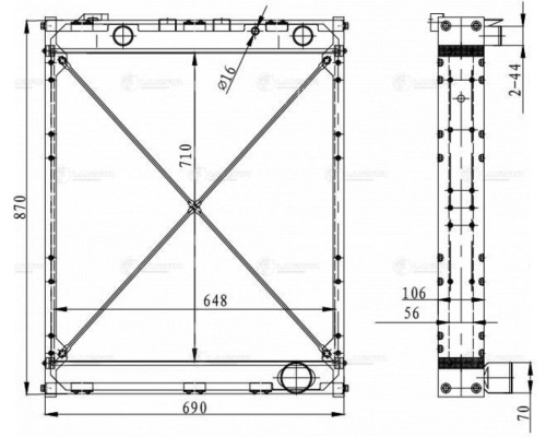 Радиатор МАЗ-533605, 543205, 551605, 555105, 630305, 642205 ал. 2-х рядн. дв.ЯМЗ-238 с интеркулером LUZAR