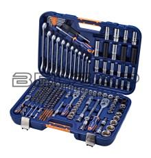 Набор инструментов 218 предметов слесарно-монтажный 1/2",1/4",3/8" 6-ти гран. в кейсе, LG-S1218, LIGE